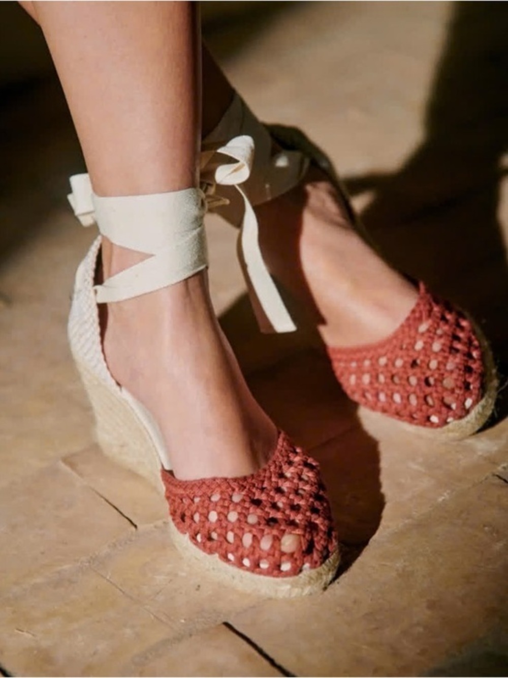 Sézane Melodie Espadrille Wedges Peony Pink Lace Up Platform Sandals US 8.5 39